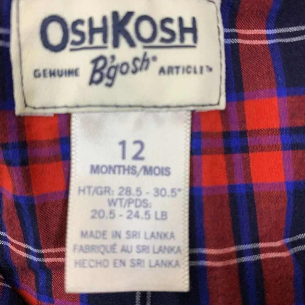 Oshkosh red plaid one piece ruffle edges 12‎ month